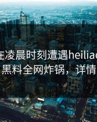 神秘人在凌晨时刻遭遇heiliao 出乎意料，黑料全网炸锅，详情曝光