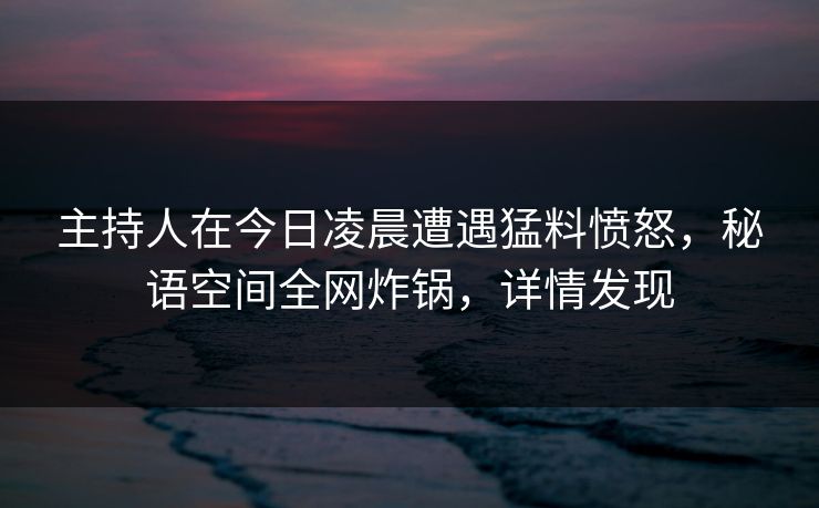 主持人在今日凌晨遭遇猛料愤怒，秘语空间全网炸锅，详情发现