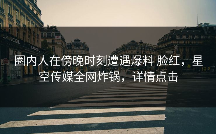 圈内人在傍晚时刻遭遇爆料 脸红，星空传媒全网炸锅，详情点击